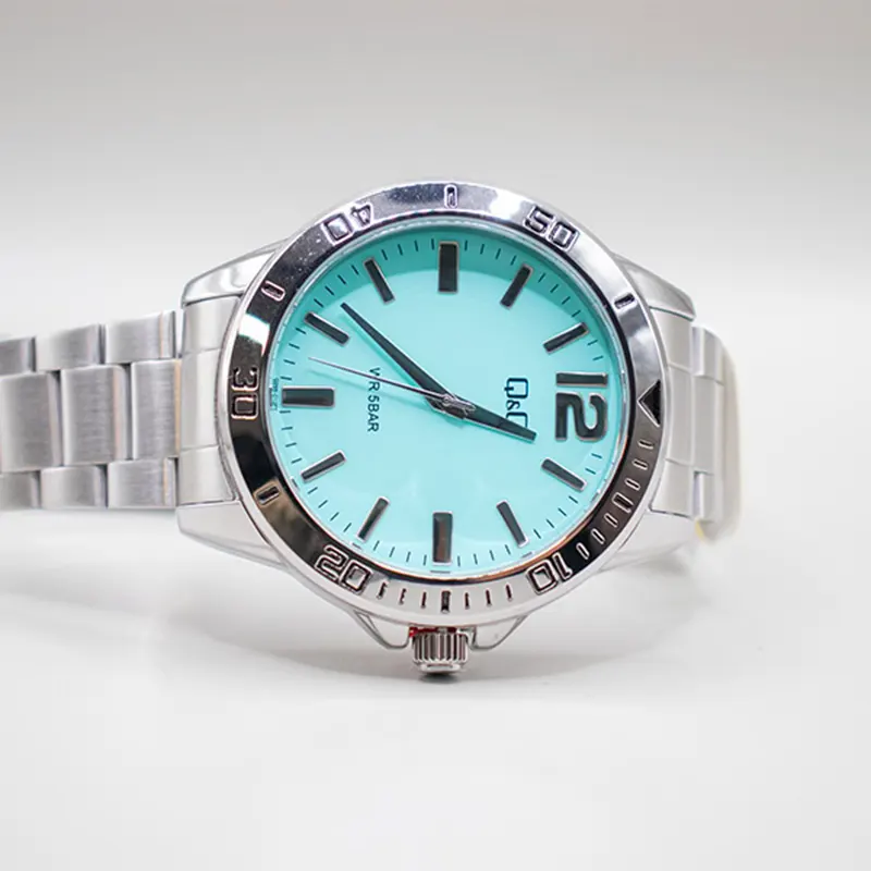 Q&Q Japan Quartz Tiffany Blue Dial Silver-tone Men's Watch- Q28B-010PY